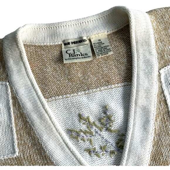 Vtg CJ Banks Hand Embroidered Garden Theme Sweater Vest Cottagecore PLUS Sz 1X - Picture 7 of 9